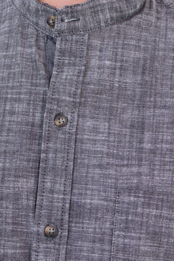 Camisas De Vestir Manga Corta Look De Lino Negro Jaspe Slim Fit Hombre